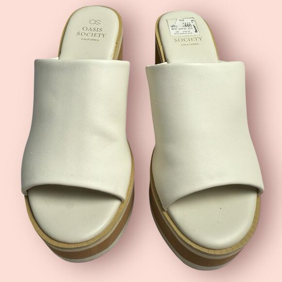 OASIS SOCIETY Layered Platform High Heel Clog Mule White Size 8 Women’s Sandal - Picture 2 of 5